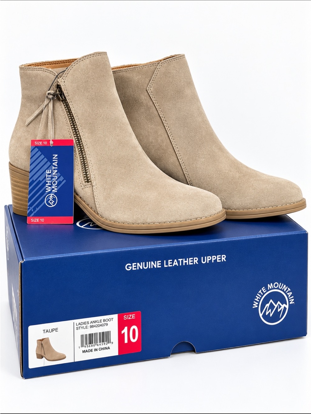 NWT White Mountain Taupe Suede Leather Zip Ankle Boots Booties Size 10